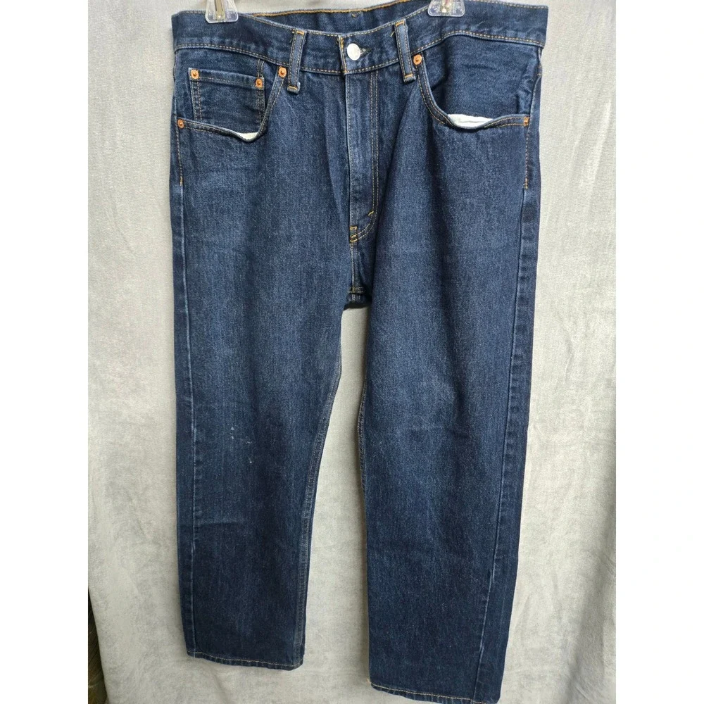 Levis 505 Mens Regular Fit Straight Leg Dark Wash Indigo Denim Jeans 36x29